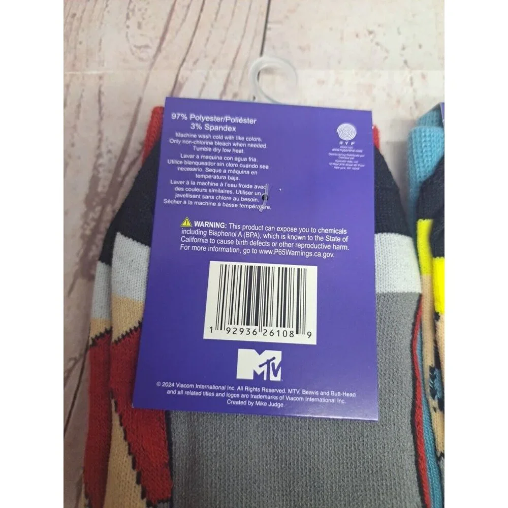 Hyp Beavis and Butthead Crew Socks - 2 Pairs Size 6-12 Unisex MTV New‎